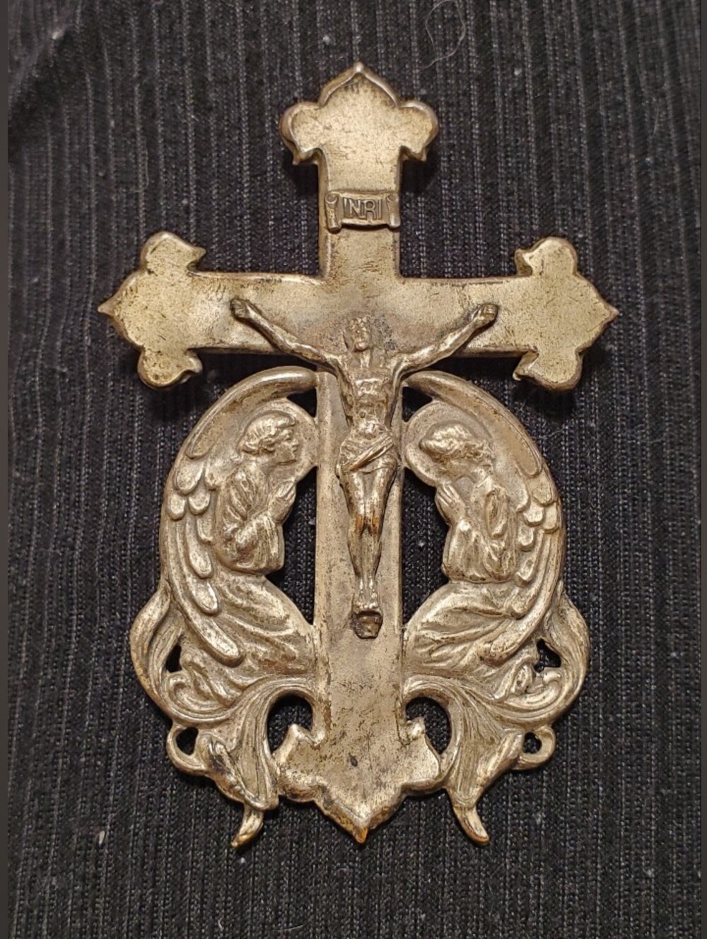 Antique Sterling Silver Art Nouveau Crucifix with Adoring Angels Pendant